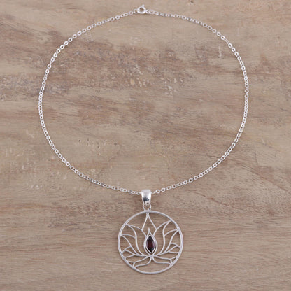 Lotus Heart Garnet & Sterling Silver Necklace