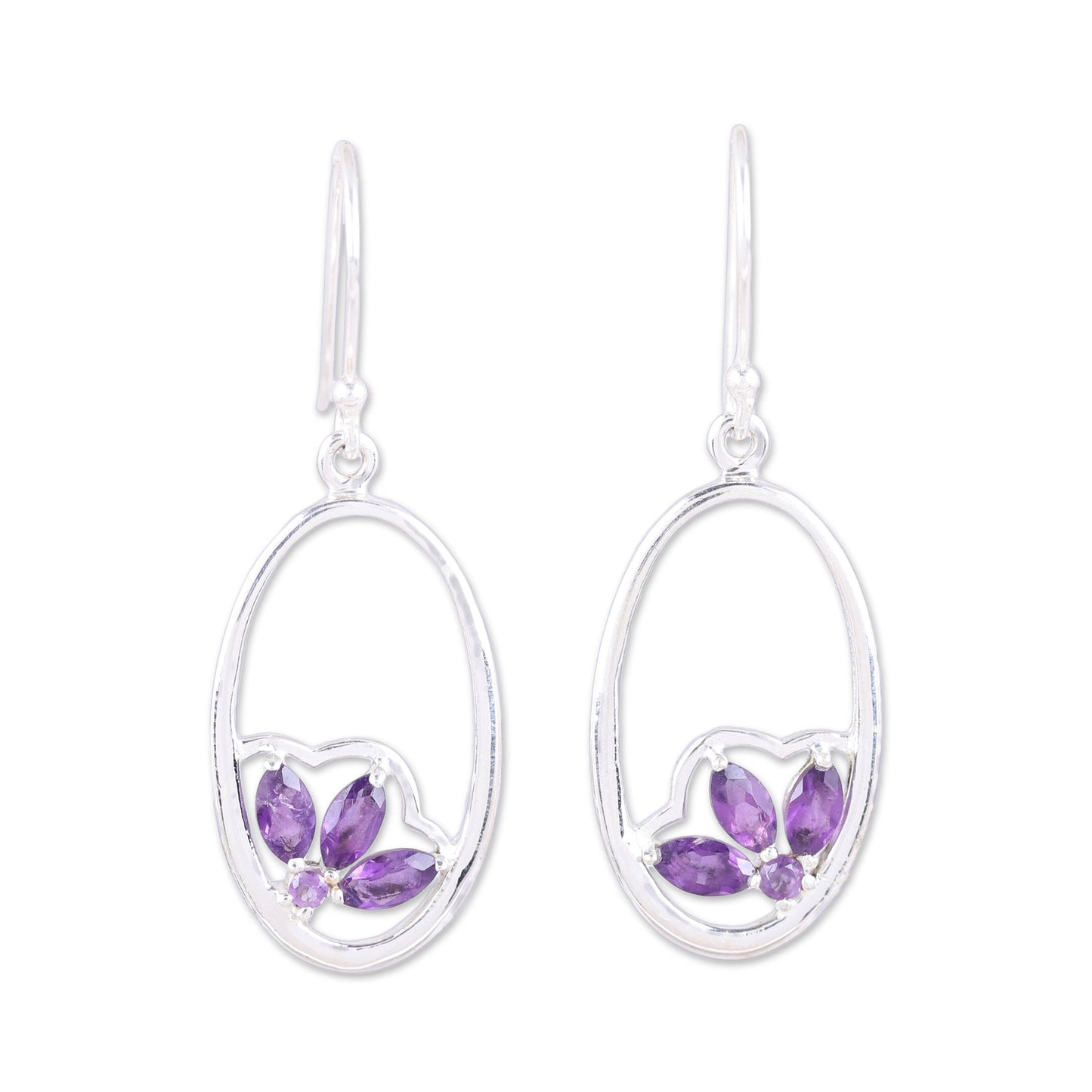 Petite Violet Handcrafted Amethyst Sterling Silver Oval Dangle Earrings