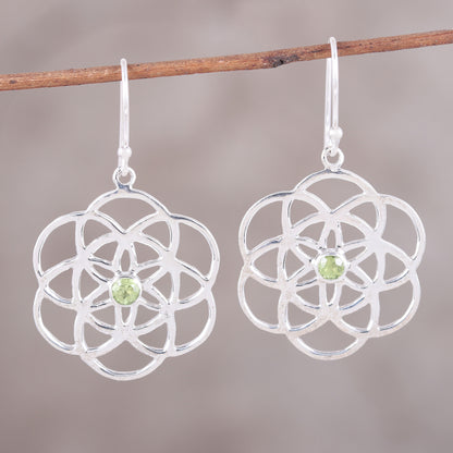 Molecular Flowers Sterling Silver Peridot Molecular Flowers Dangle Earrings