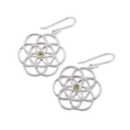 Molecular Flowers Sterling Silver Peridot Molecular Flowers Dangle Earrings