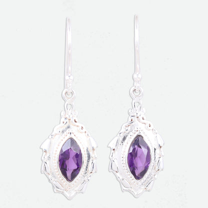 Royal Leaves Amethyst and Sterling Silver Leaf Motif Dangle Earrings