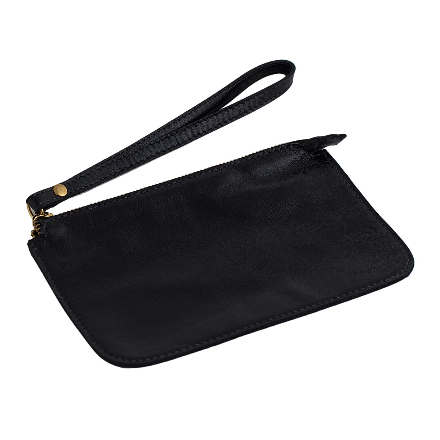 Trendy Fashion in Black Handmade Black Leather Wristlet from Brazil