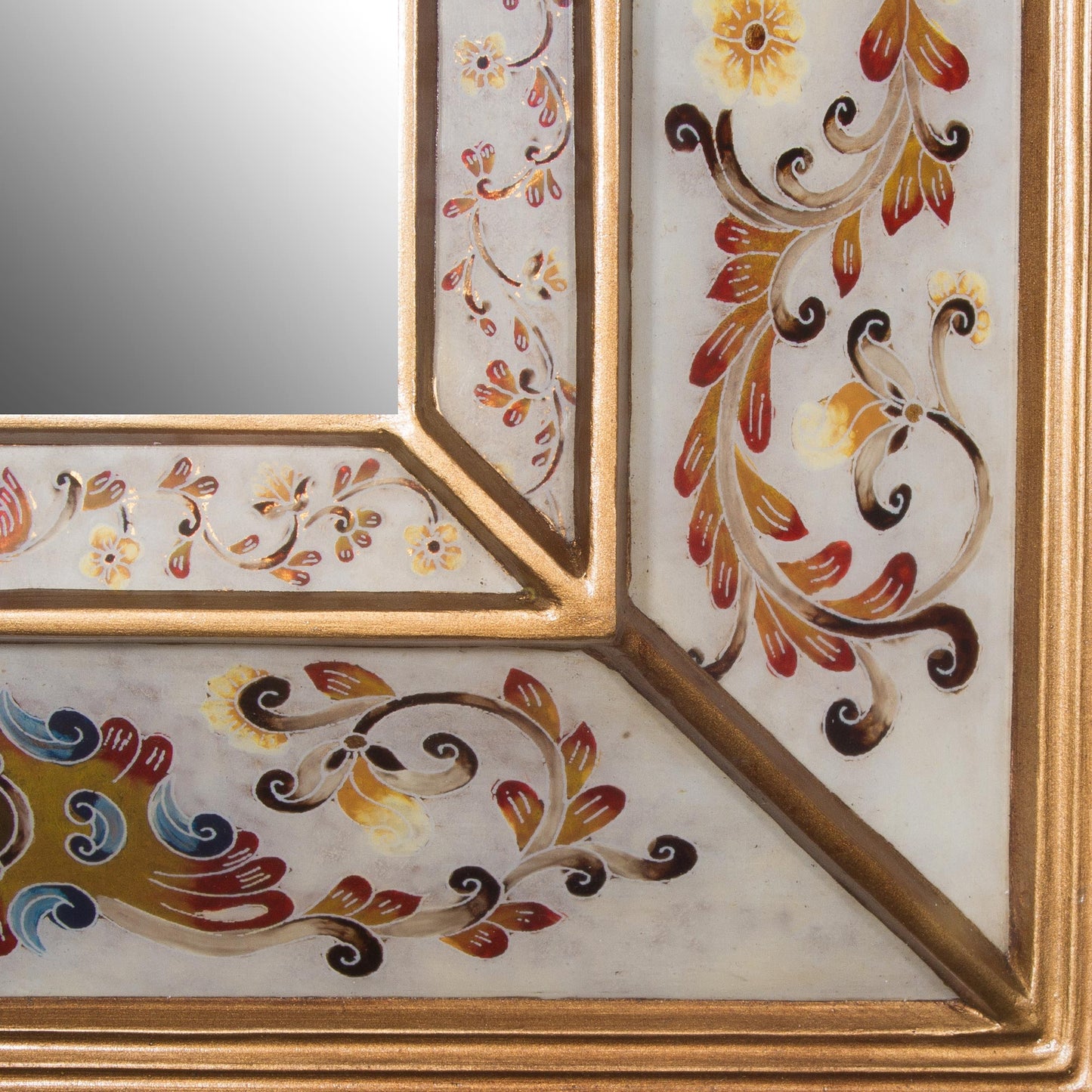 Regal Majesty Floral Reverse-Painted Glass Wall Mirror from Peru