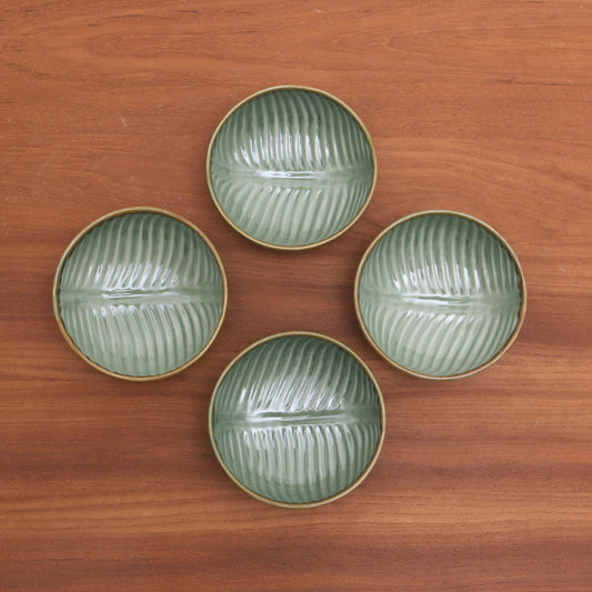 Green Banana Leaf Ceramic Dessert Bowl Set