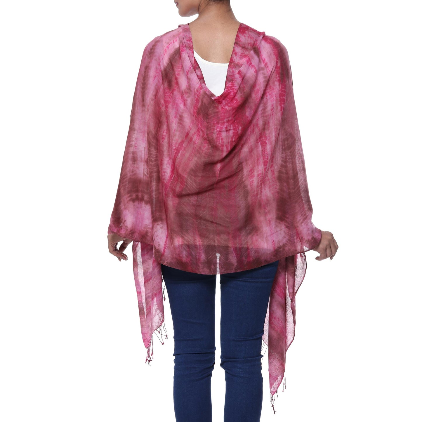 Ruby Tides Handmade Tie-Dyed Ruby Red Cotton Shawl with Fringe