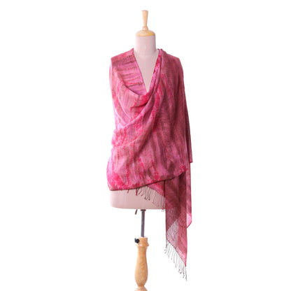 Ruby Tides Handmade Tie-Dyed Ruby Red Cotton Shawl with Fringe