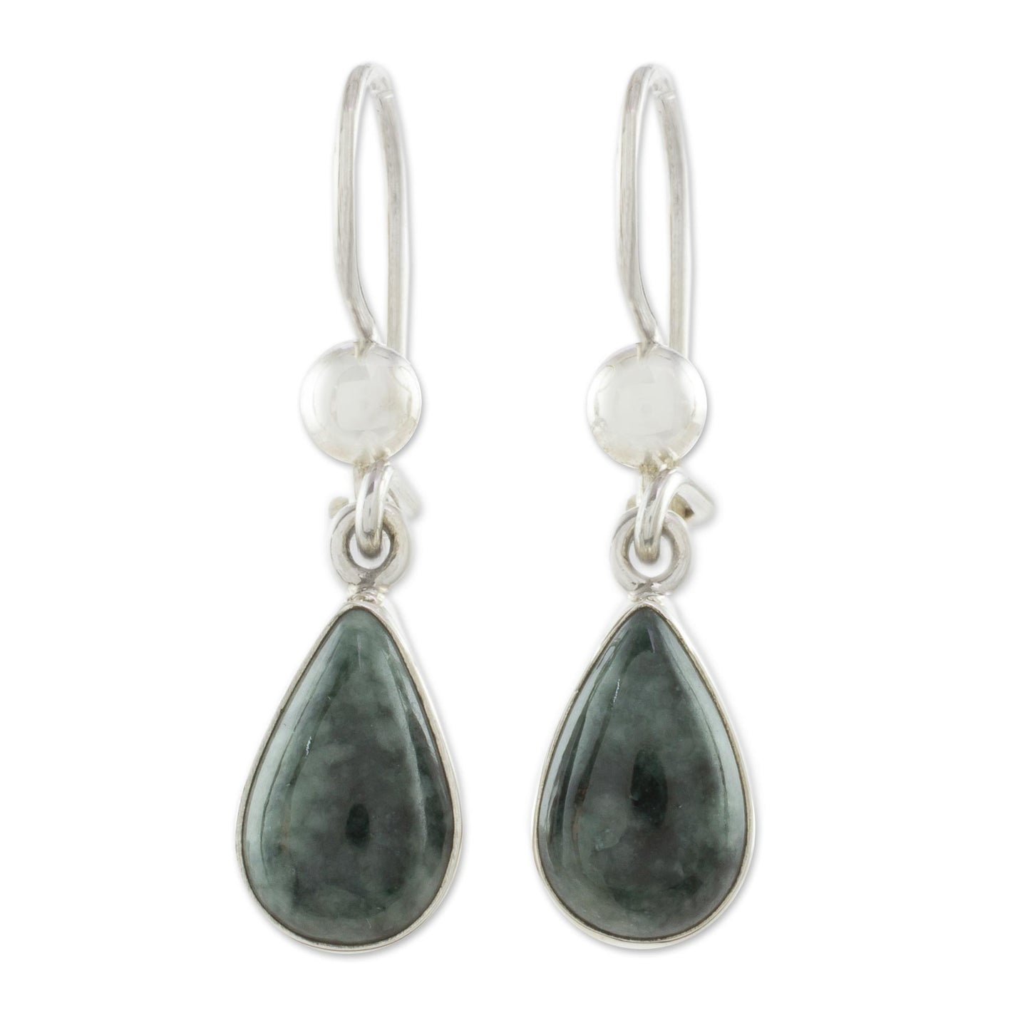 Dark Green Tears Jade & Silver Earrings