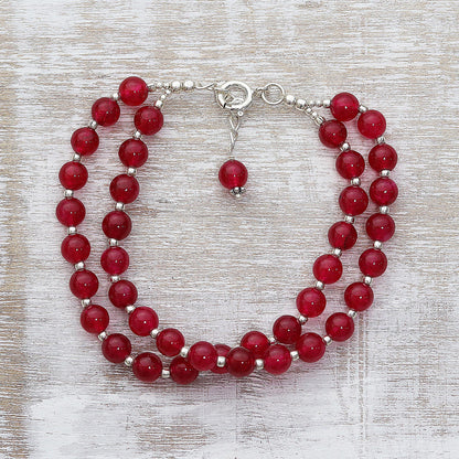 Felicity in Red Sterling Silver and Red Quartz Beaded Bracelet from India