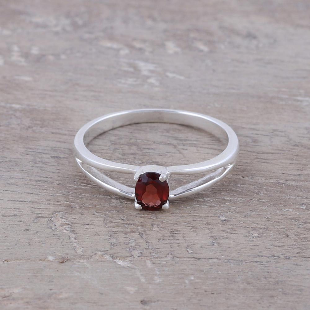 Fiery Solitaire Natural Garnet Solitaire Ring from India