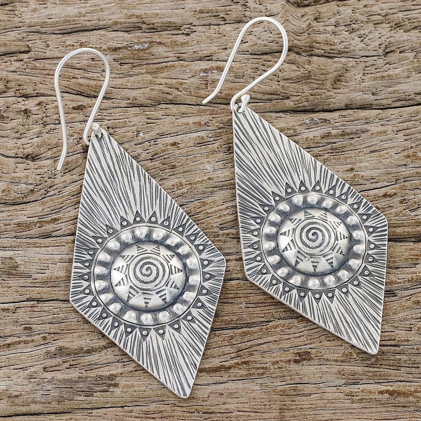 Sunshine Diamonds Karen Silver Dangle Earrings with Spiral Motifs