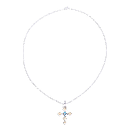 Sunny Cross Citrine and Composite Turquoise Cross Pendant Necklace