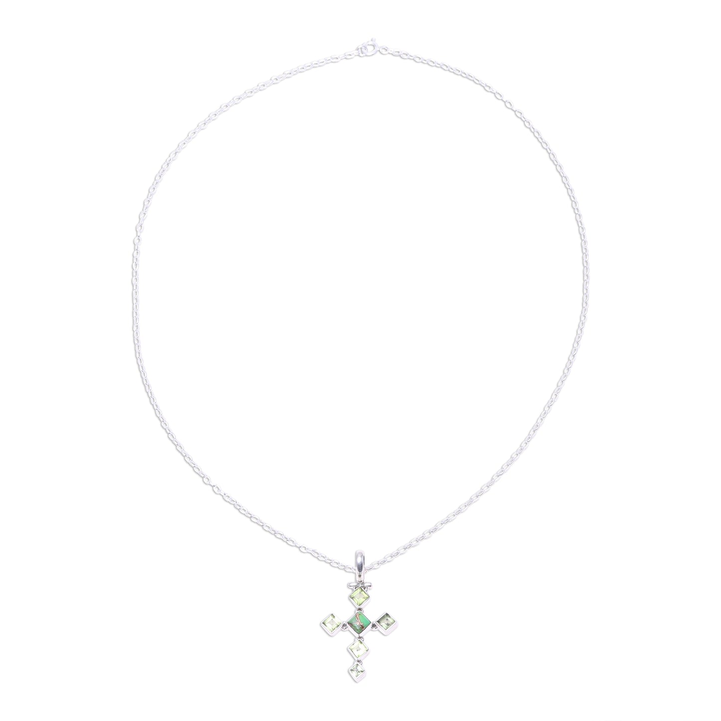 Verdant Cross Peridot and Composite Turquoise Cross Pendant Necklace