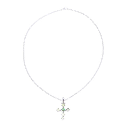 Verdant Cross Peridot and Composite Turquoise Cross Pendant Necklace