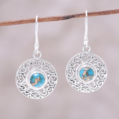 Elegant Sea Composite Turquoise Sterling Silver Round Dangle Earrings