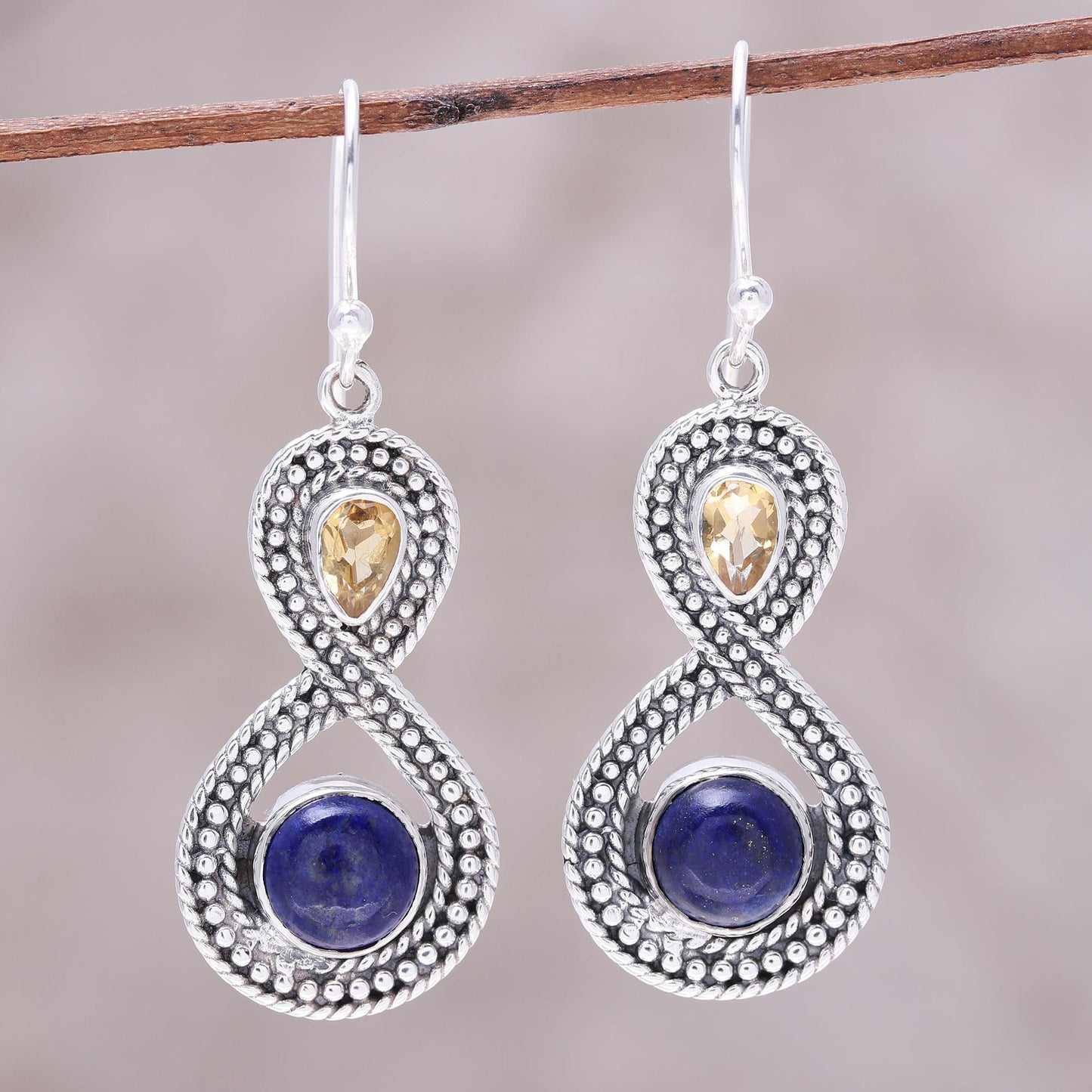 Starlit Sky Citrine and Lapis Lazuli Sterling Silver Dangle Earrings