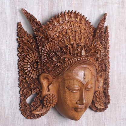 Beautiful Sita Balinese Handcarved Wood Mask of Sita Wife of Rama