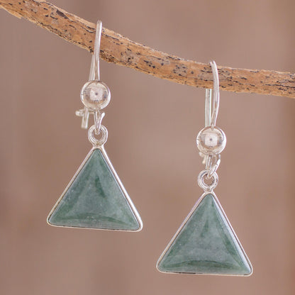 Green Triangle of Life Green Triangular Jade Dangle Earrings from Guatemala