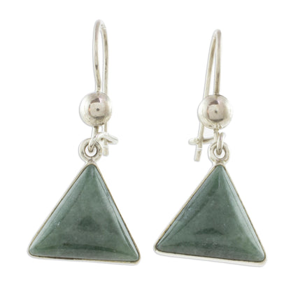 Green Triangle of Life Green Triangular Jade Dangle Earrings from Guatemala