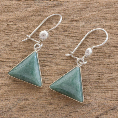 Green Triangle of Life Green Triangular Jade Dangle Earrings from Guatemala