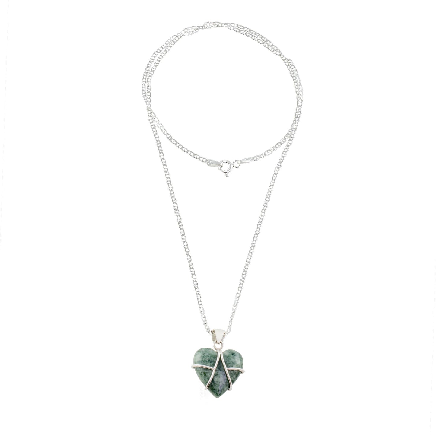 Magical Destiny Jade and Sterling Silver Heart Pendant Necklace