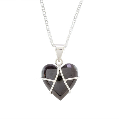 Inspiring Destiny Black Jade and Sterling Silver Heart Pendant Necklace