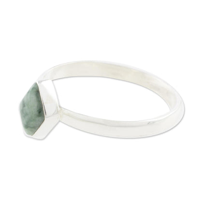 Love Rhombus in Green Green Rhombus Jade Single Stone Ring from Guatemala