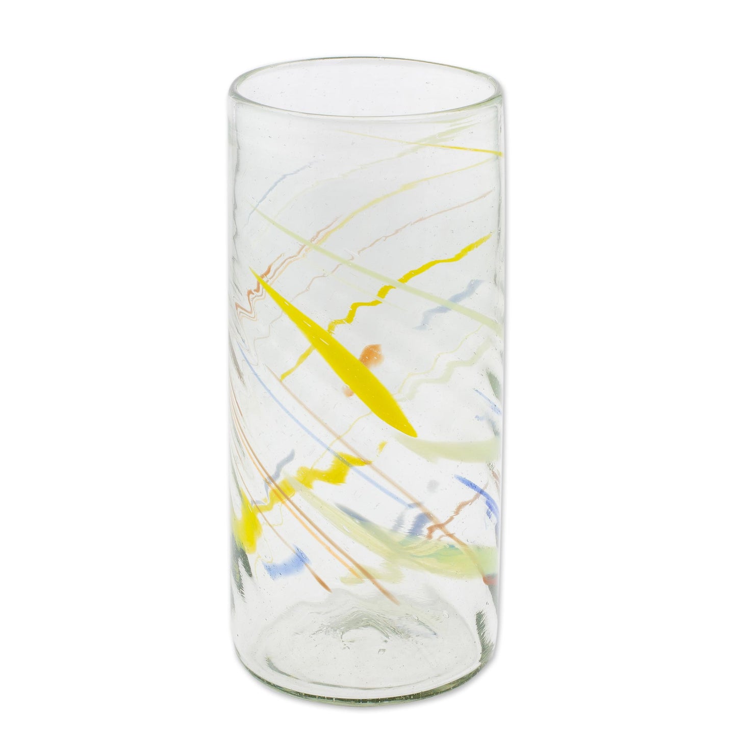 Line Dance Clear with Colorful Lines Hand Blown Recycled Glass Vase