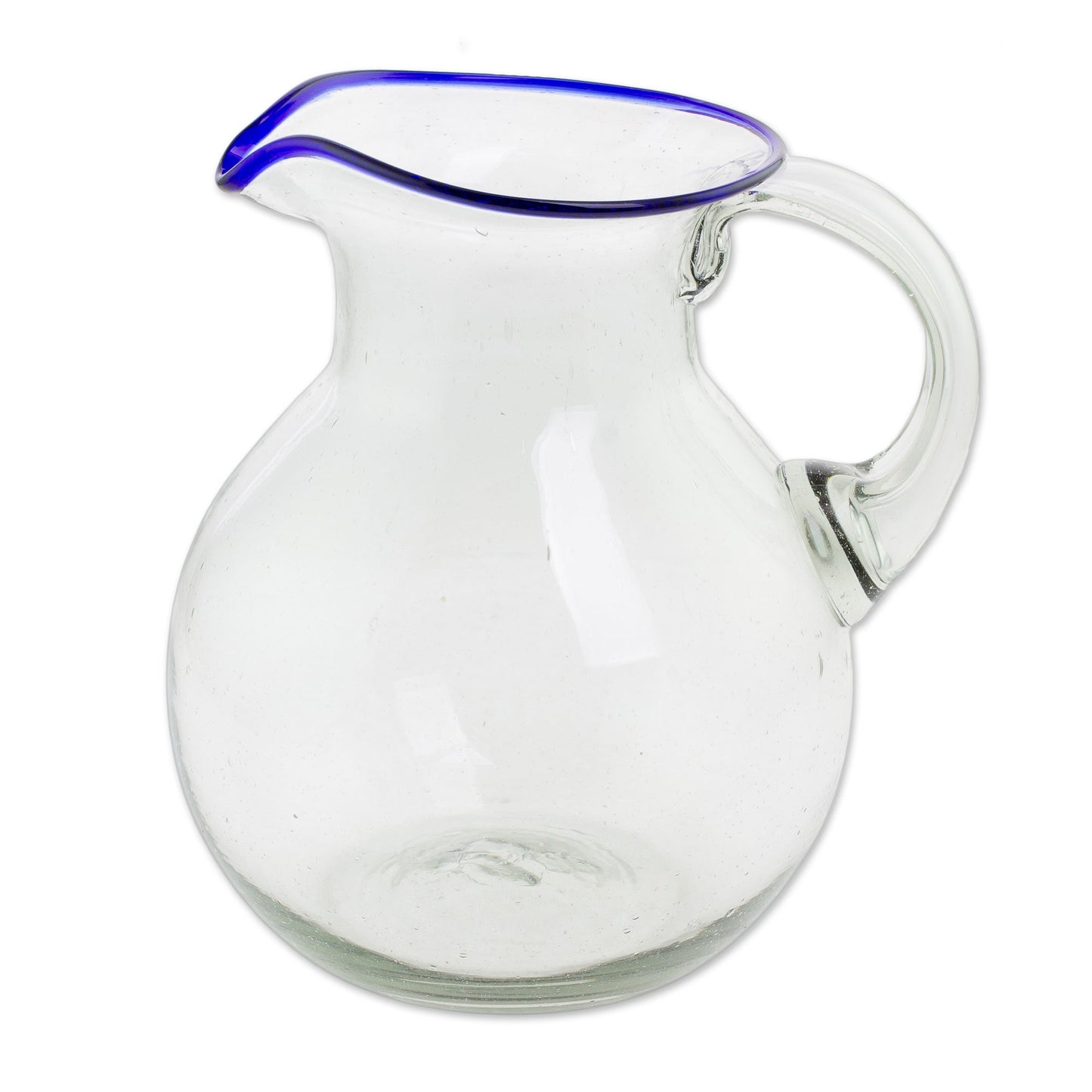 Clear Seas Clear Blue Rimmed Hand Blown Recycled Glass Pitcher