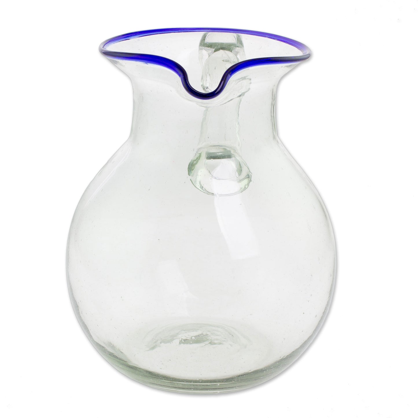 Clear Seas Clear Blue Rimmed Hand Blown Recycled Glass Pitcher