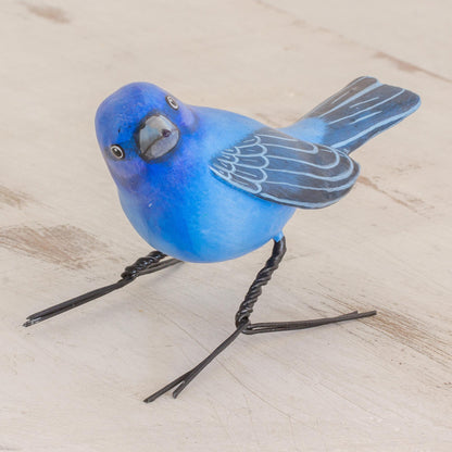 Indigo Bunting Handcrafted Blue Indigo Bunting Bird Ceramic Figurine