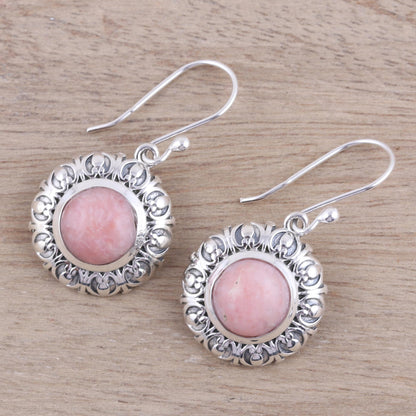 Pink Renewal Handcrafted Sterling Silver Pink Opal Round Dangle Earrings