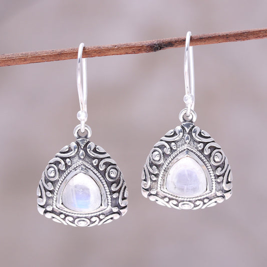 Waterfall Mist Sterling Silver and Rainbow Moonstone Triangle Earrings