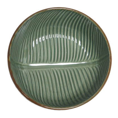 Banana Vibes Handcrafted Green Banana Leaf Ceramic Serving  (9 Inch)