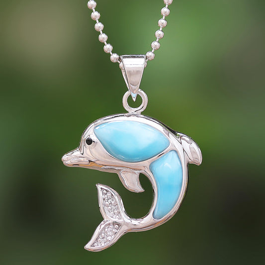 Dolphin Leap Larimar & Silver Pendant Necklace