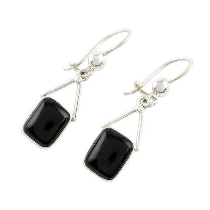 Mayan Peaks in Black Jade Dangle Earrings in Black from Guatemala