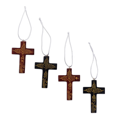 Jubilant Cross Hanging Wood Ornament - Set of 4