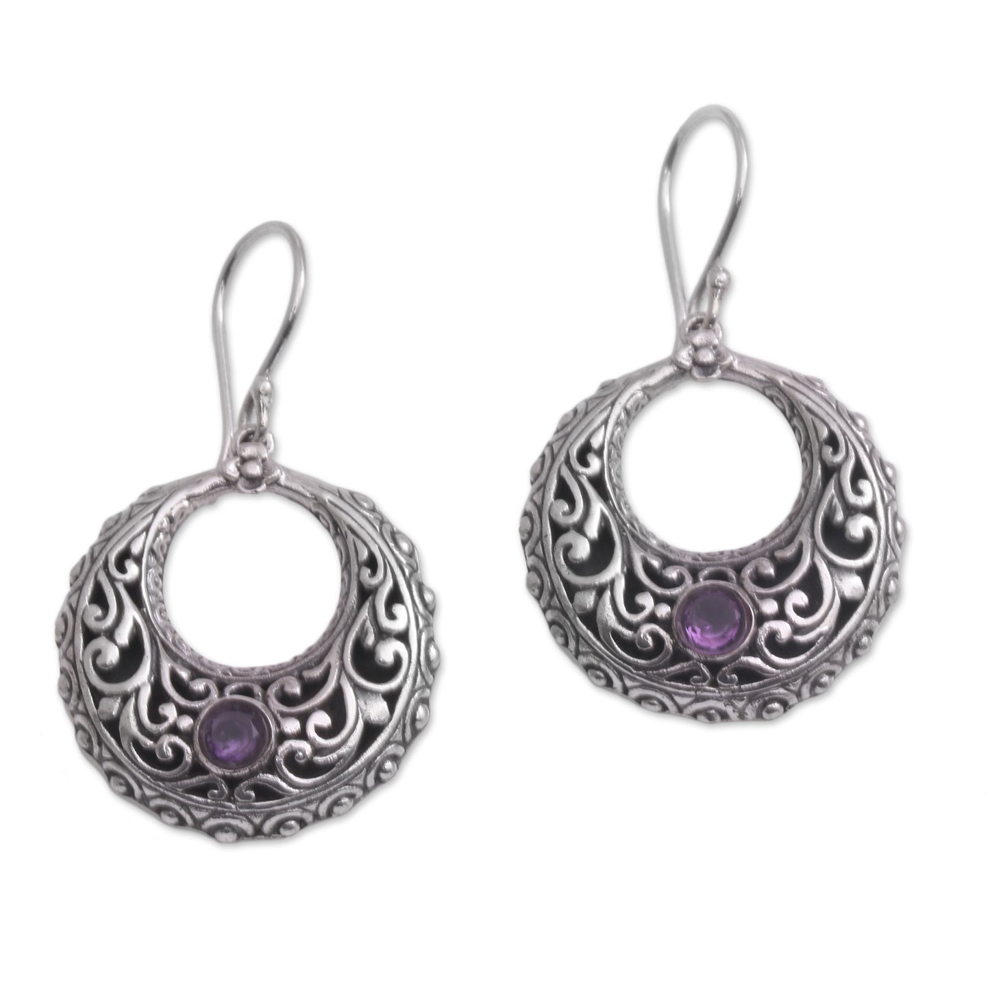 Violet Swirls Amethyst and Sterling Silver Dangle Earrings from Indonesia