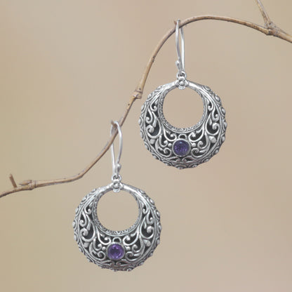 Violet Swirls Amethyst and Sterling Silver Dangle Earrings from Indonesia