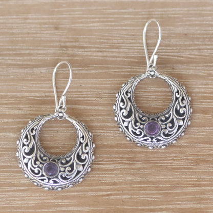 Violet Swirls Amethyst and Sterling Silver Dangle Earrings from Indonesia