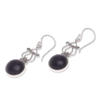 Raven Queen Handcrafted Onyx and Sterling Silver Dangle Earrings