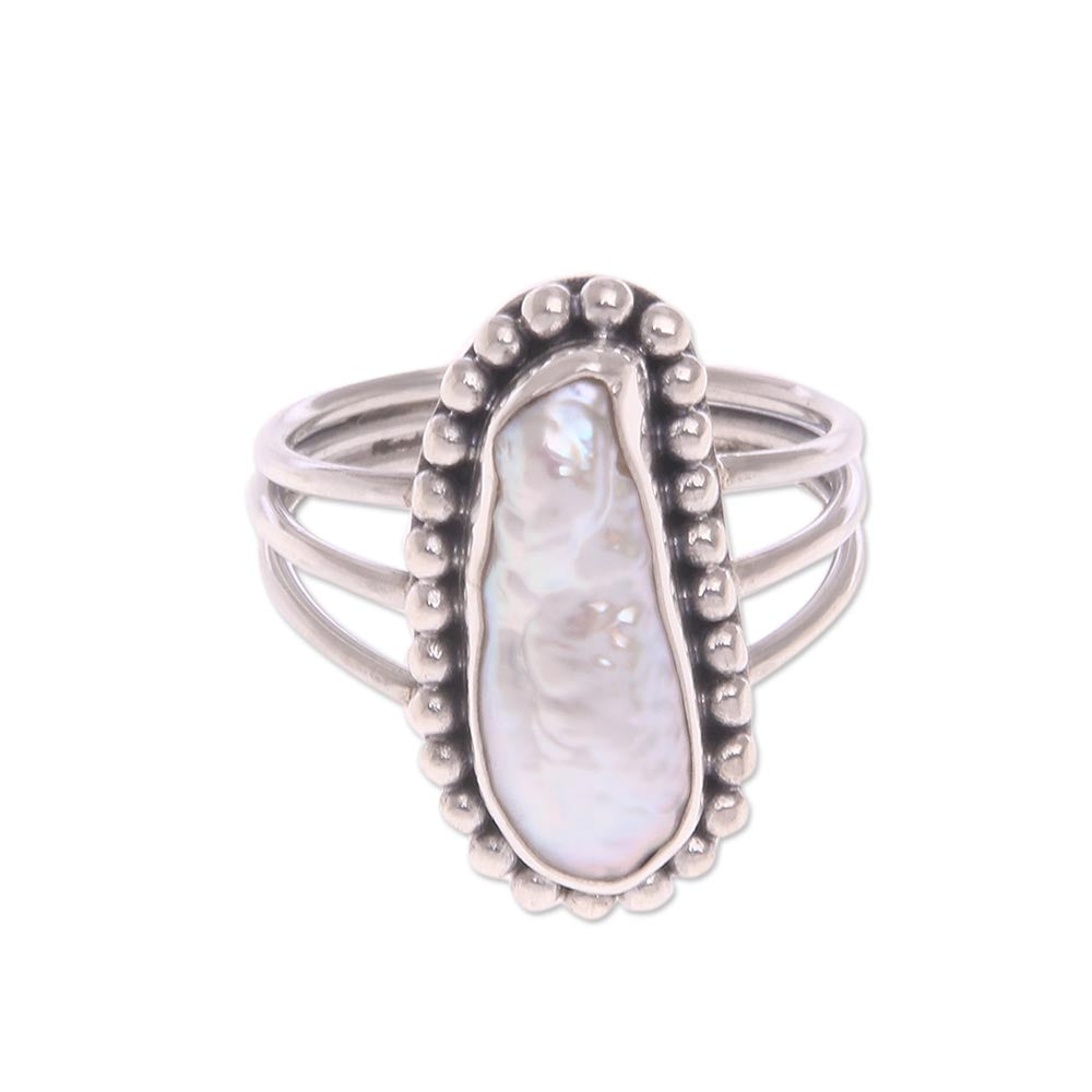 Laut Princess Cultured Pearl Sterling Silver Dot Motif Cocktail Ring