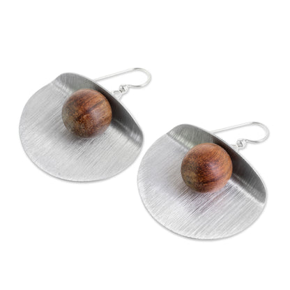 Caressing Moons Wood and Aluminum Modern Dangle Earrings from Guatemala