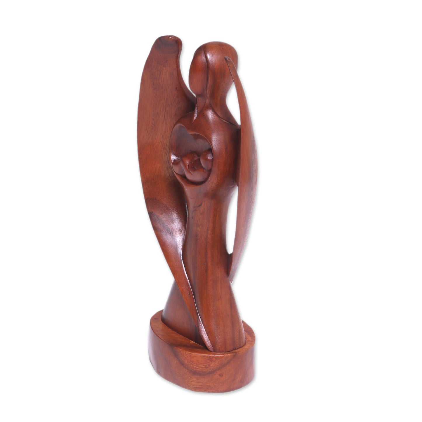 Baby Guardian Hand-Carved Suar Wood Baby Guardian Angel Sculpture