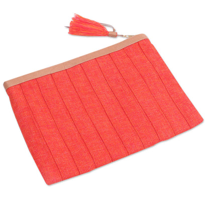 Tangerine Evening Leather Trim Tangerine Cotton Clutch Crafted in Java