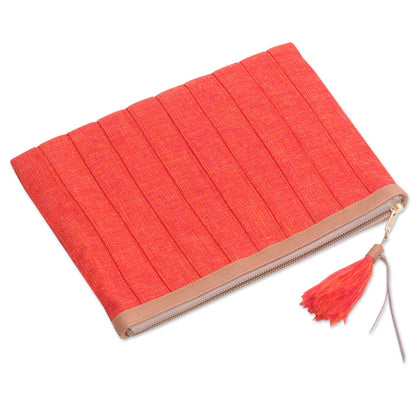 Tangerine Evening Leather Trim Tangerine Cotton Clutch Crafted in Java