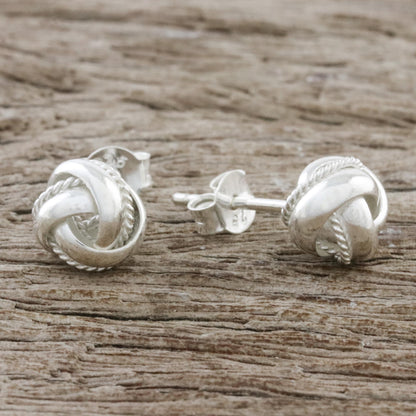 Sweet Knots Knot Motif Sterling Silver Stud Earrings from Thailand