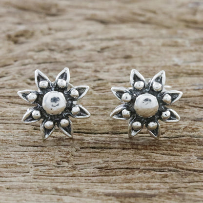 Flower Gleam Floral Sterling Silver Stud Earrings from Thailand