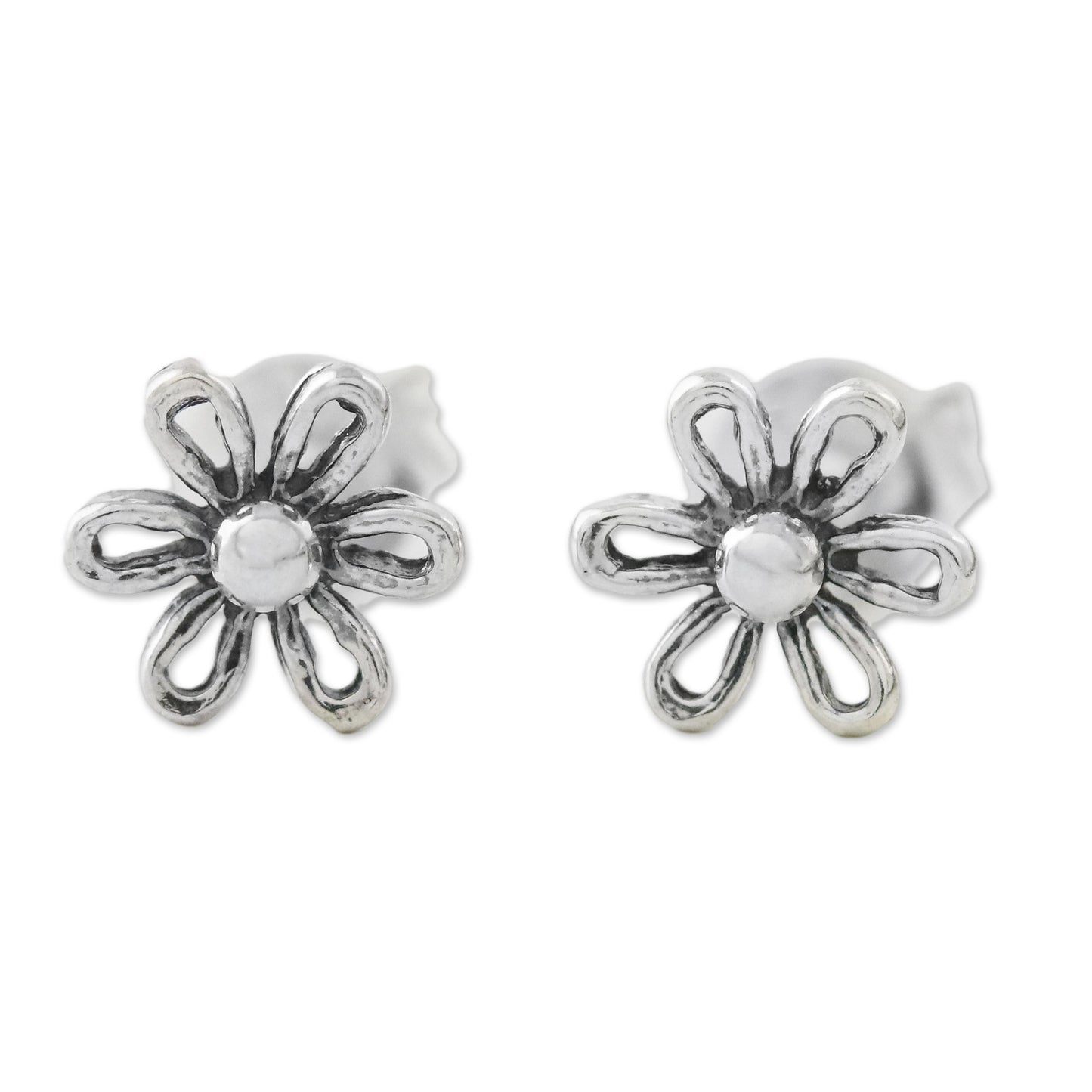 Flower Fancy Floral Motif Sterling Silver Stud Earrings from Thailand