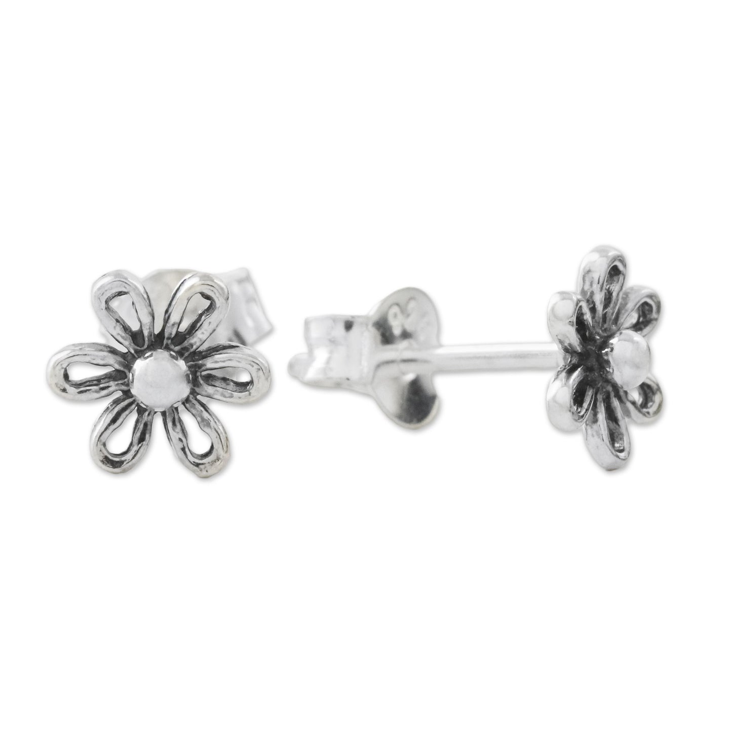 Flower Fancy Floral Motif Sterling Silver Stud Earrings from Thailand