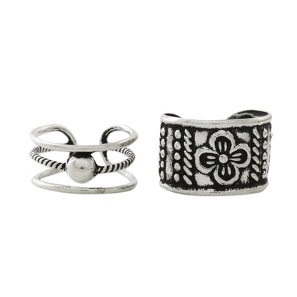 Cool Charm Floral and Rope Motif Sterling Silver Ear Cuffs